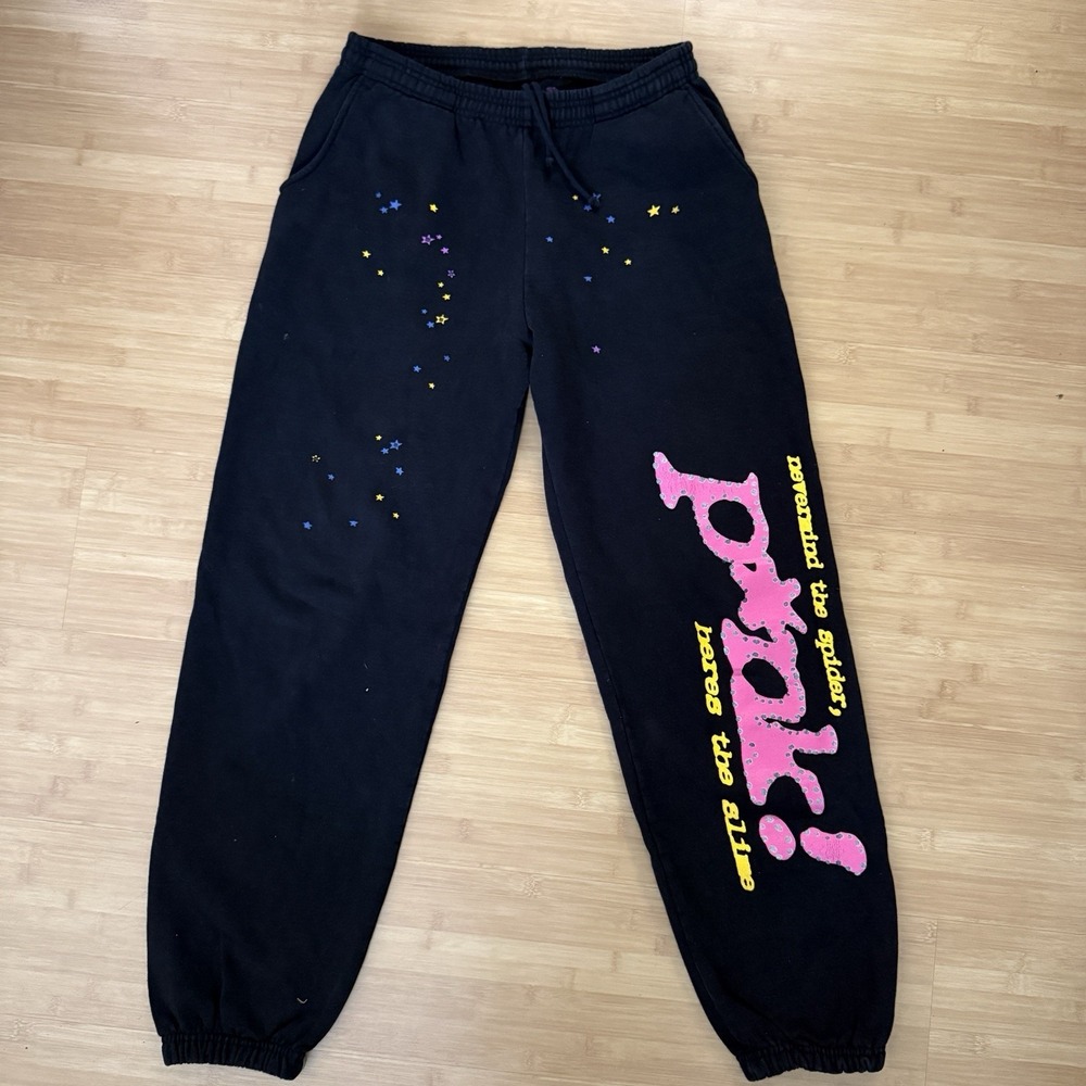 Sp5der Brand Sweatpants Black (p*nk!)  Slime Unisex Size Large In Men AUTHENTIC